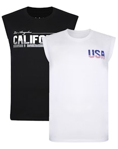 Bigdude Ärmelloses T-Shirt mit USA-Print, 2er-Pack, Schwarz/Weiß